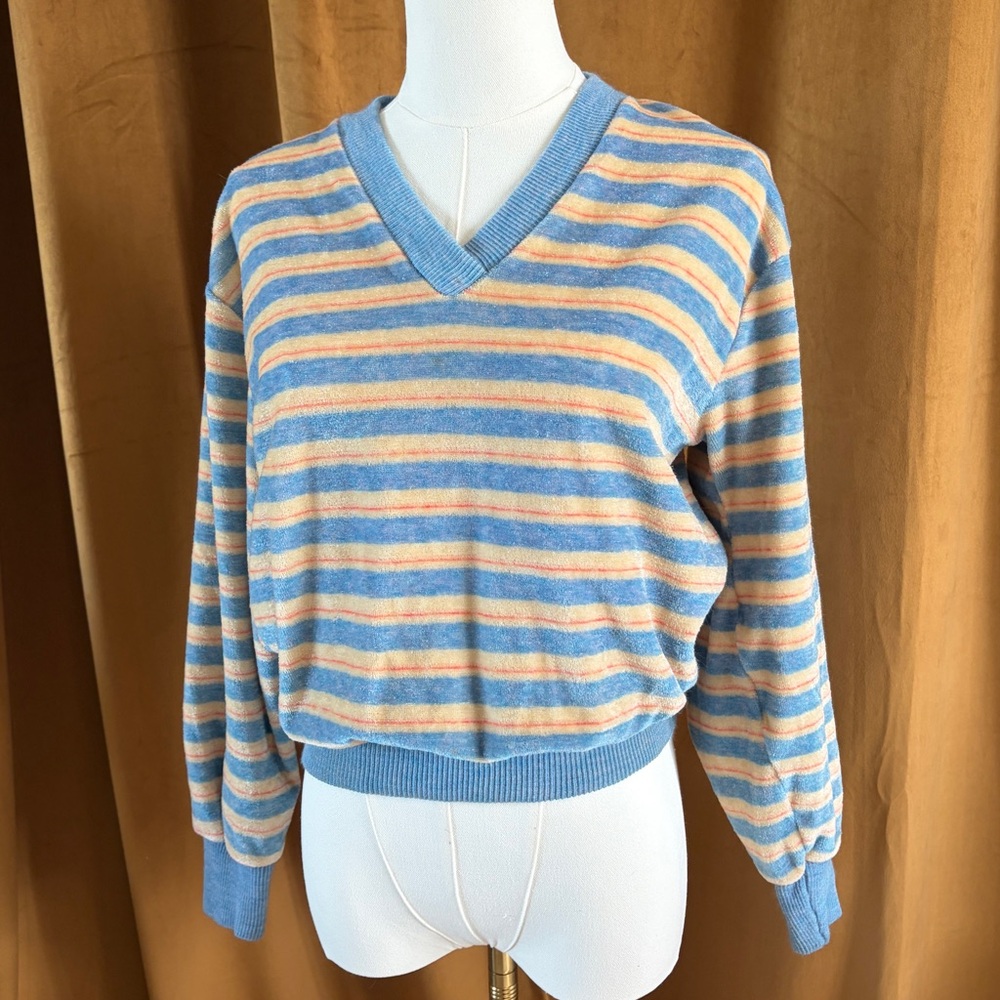Vintage 1970s Terrycloth Stripe Grandma Coastal Core Retro Streetwear Sweater
